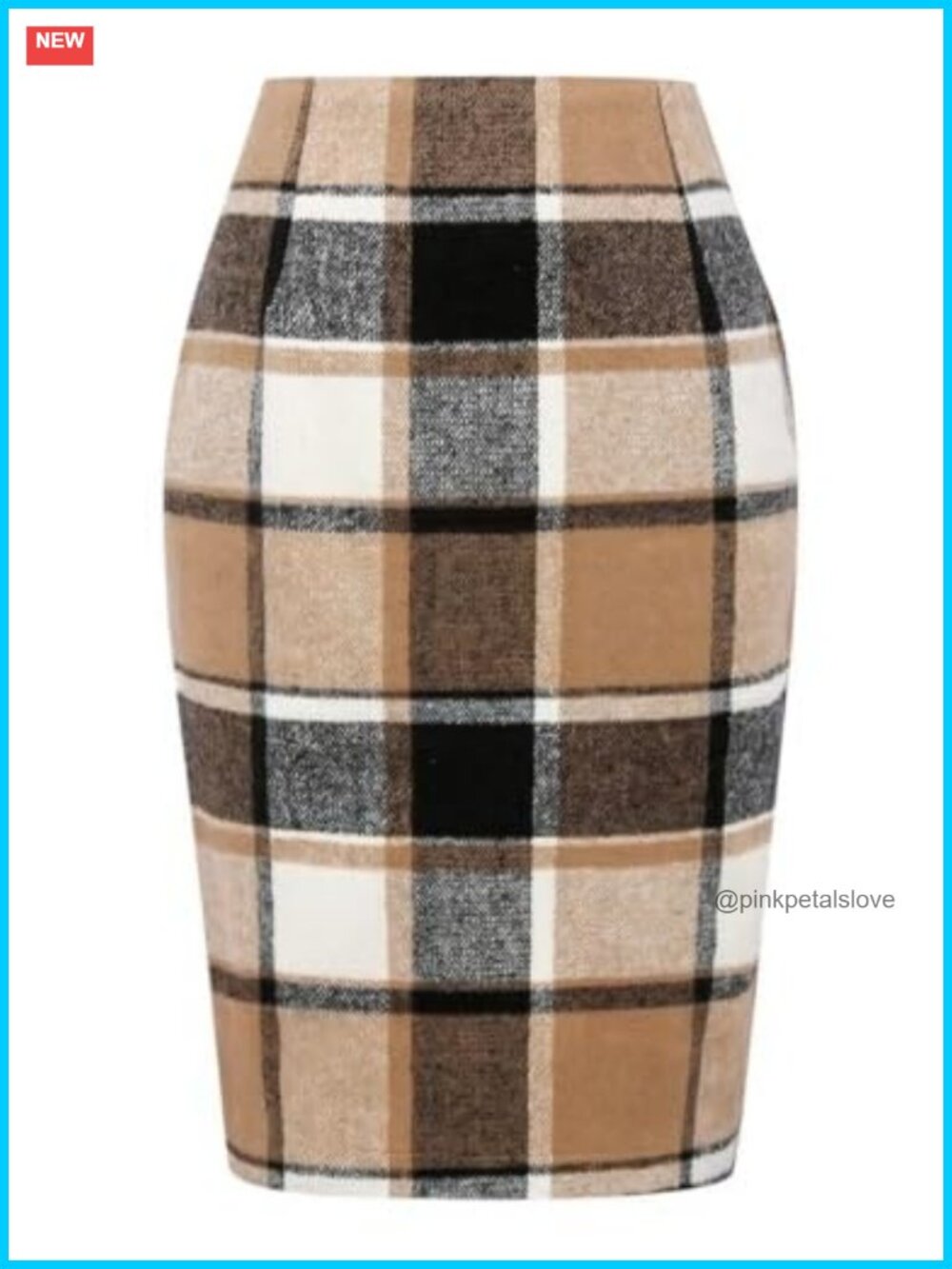 Plaid Wool Blend Knee Length Pencil Skirt with Slit High Waist Business Work